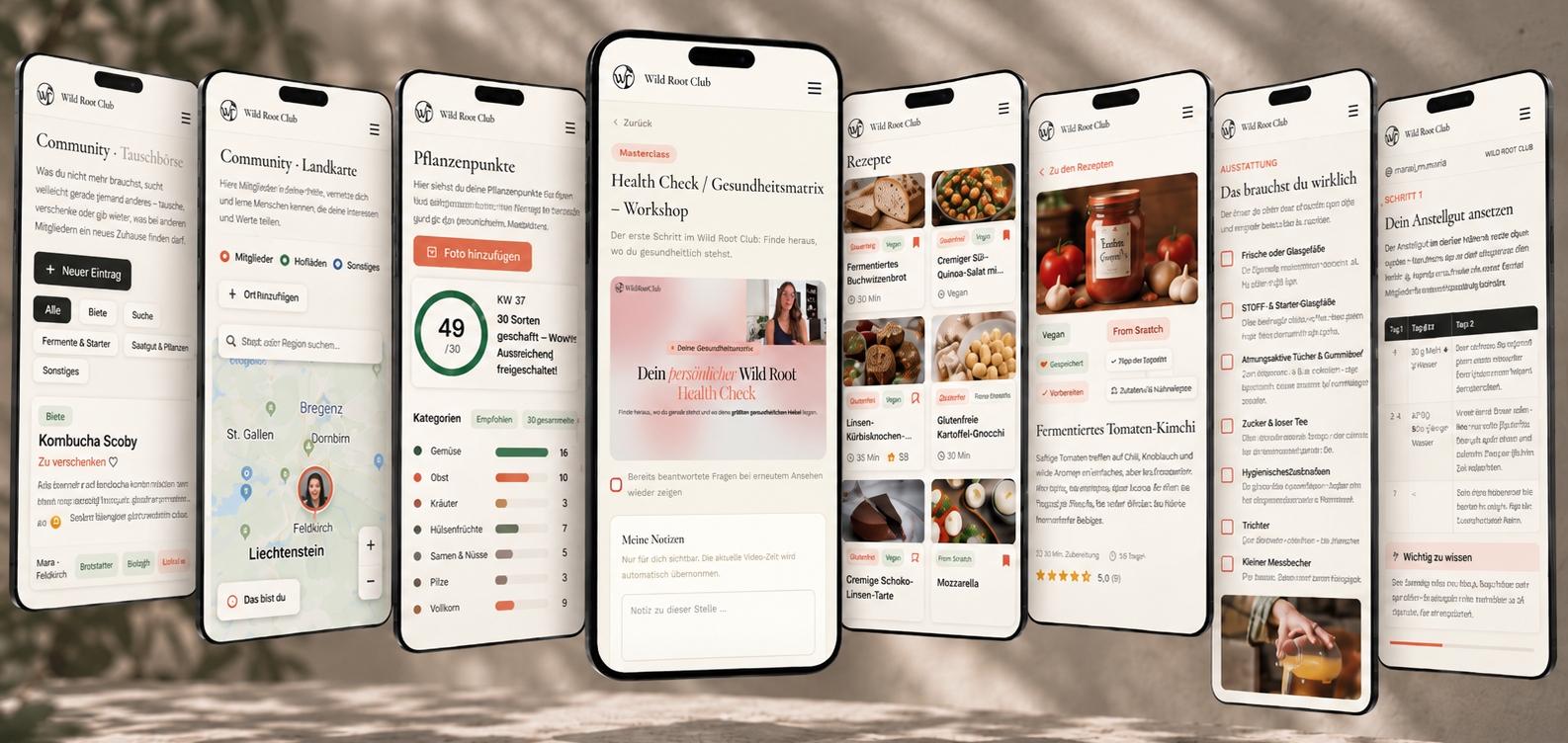 Wild Root Club App-Ansichten